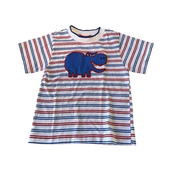 Royal Knight Other - Vintage 80s Royal Knight Boys Short Sleeve Striped T Shirt Hippo Appliqué